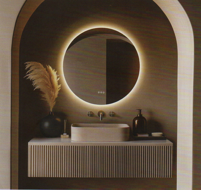 Modern bathroom mirror cabinet with LED lighting