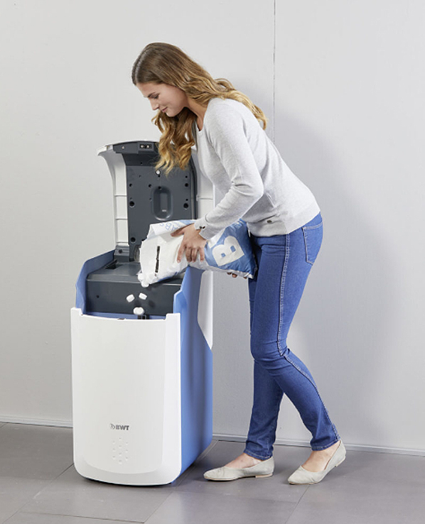 BWT WS-series compact water softener fitted in utility room space.