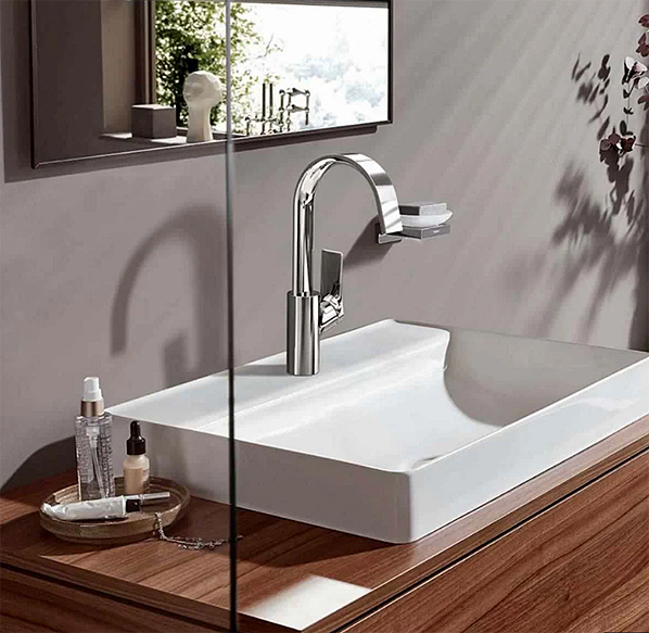 Hansgrohe basin mixer tap with EcoSmart water-saving technology.