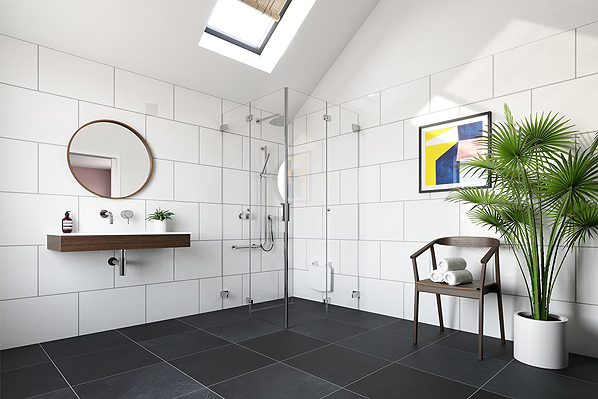 Impey linear drain solution integrated into wet room floor.