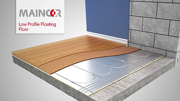 Maincor low-profile overboard underfloor heating board solution for refurbishment.