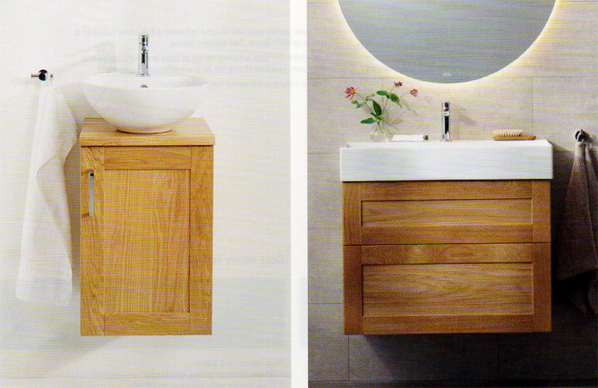Wall-mounted Miller vanity units create space and a clean, modern look.