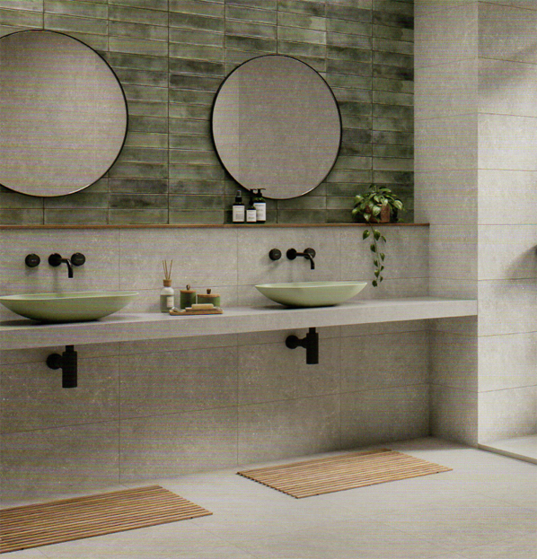 Ceramic wall tiles add brightness and easy maintenance to bathroom walls.